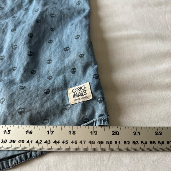 Originals Jack & Jones Men's Allover Skull Long Sleeve Button Up Shirt Blue M‎ - Picture 15 of 16